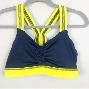 Vibrant Navy and Neon Yellow Sports Bra